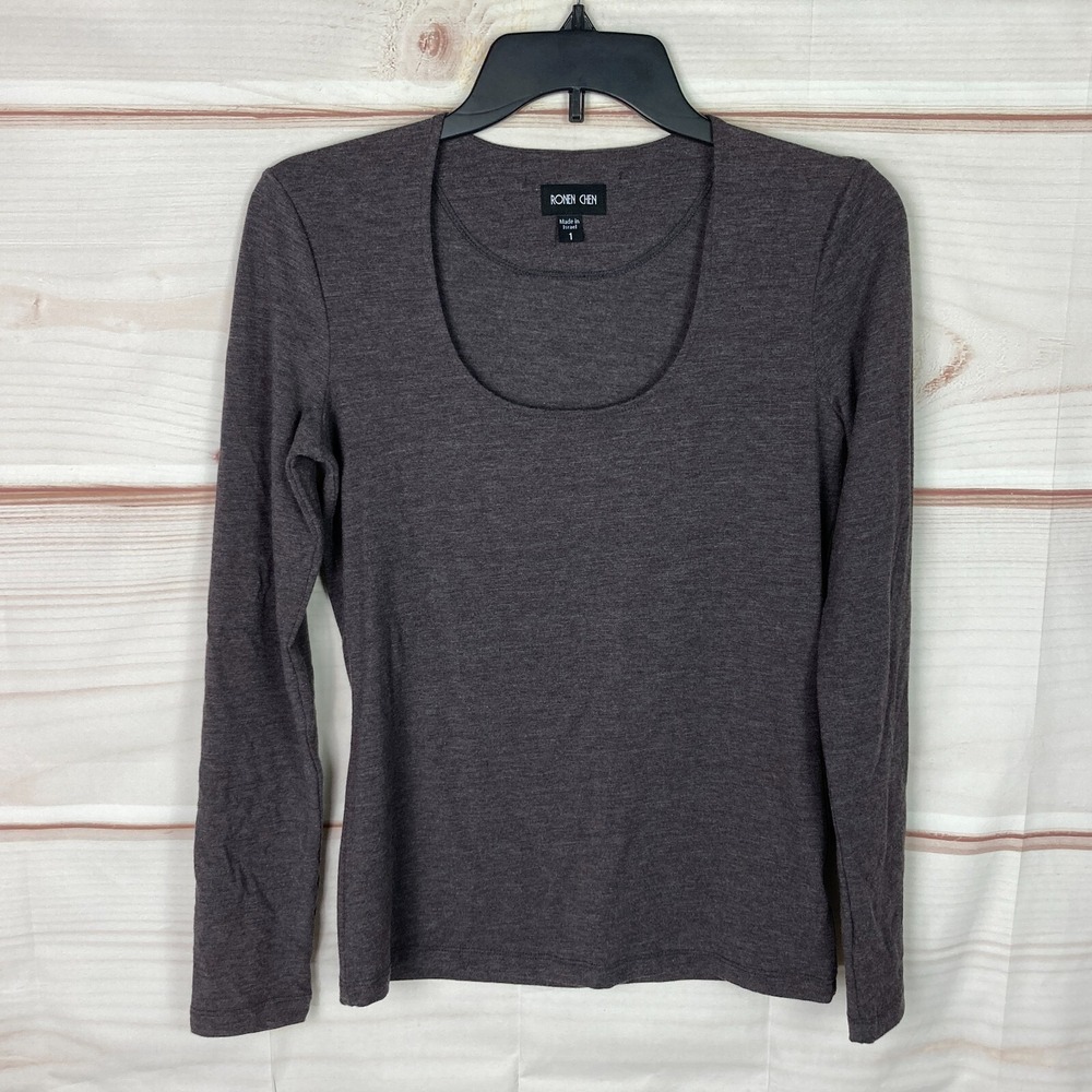 Ronen Chen Top Womens 1 6‎ Purple Long Sleeve T-Shirt Scoop Neck Knit Solid